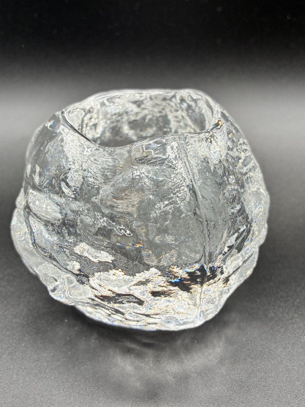 Kosta Boda Crystal Candle Holder Votive Snowball Rock Textured Clear Heavy